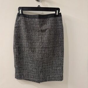 Ann Taylor Classic Gray Tweed Skirt Faux Leather Waist
